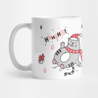 Fat Cat Christmas Illustration Mug